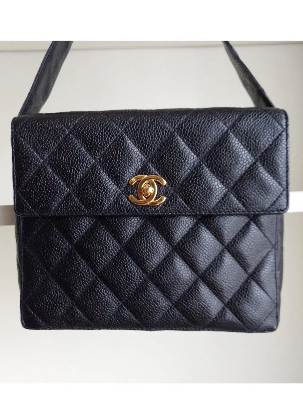CHANEL Black Caviar Leather Square Box Flap Bag